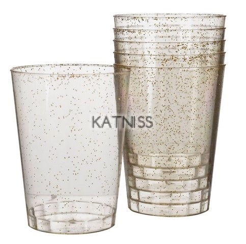 Пластмасови чаши с брокат - 6 броя / Plastic Cups With Glitter - 6 Pieces