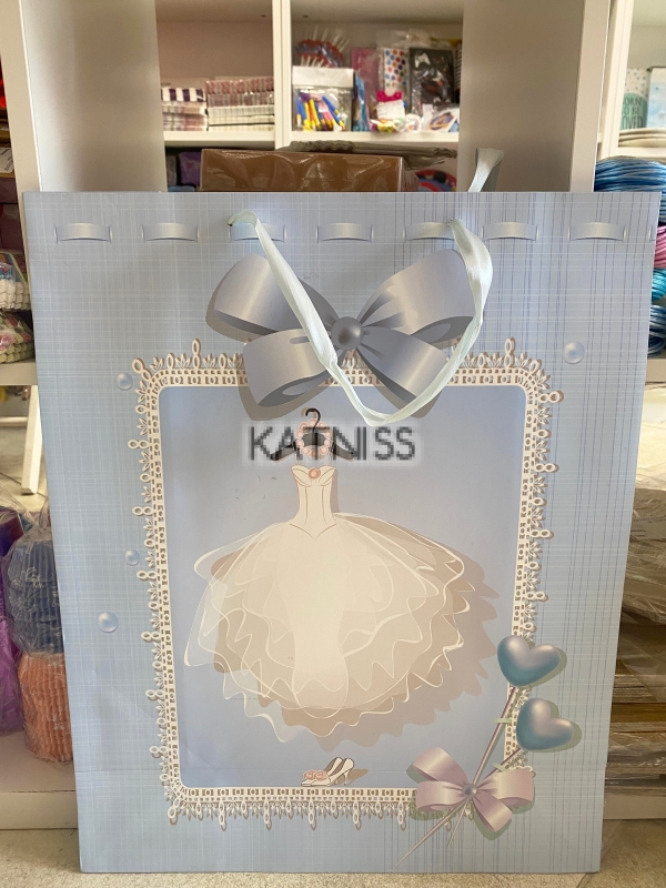 Синя подаръчна торбичка с торта / Blue present bag with cake