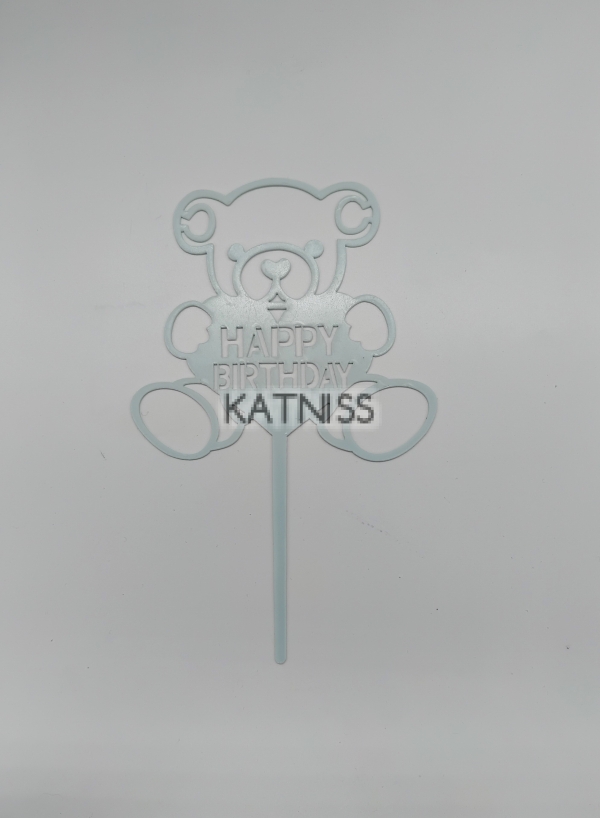 Син топер под формата на мече "Happy Birthday"