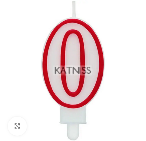 Бяла свещ с червен кант за торта "0"