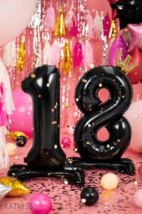 Фолиеви балони - цифри "18" 84 см - черни / Numbers "18" Black Foil Balloon - 84 cm