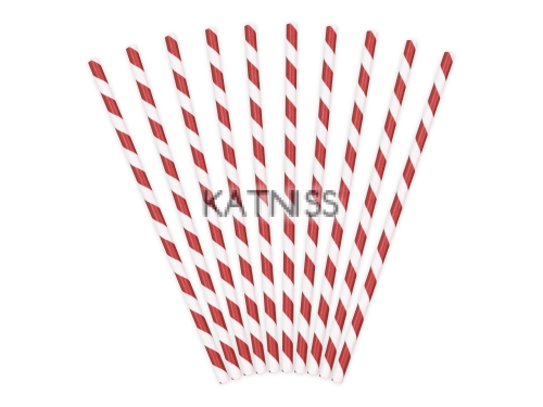Хартиени сламки - червено и бяло - 19.5 см - 10 броя / Paper Straws - Red and White - 19.5 cm - 10 pieces
