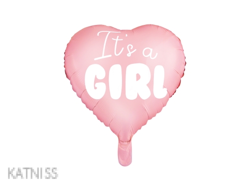 Фолиев балон под формата на сърце "It's a Girl" - розов - 45 см / Pink Heart Foil Balloon "It's a Girl" - 45 cm