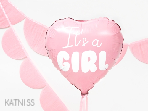 Фолиев балон под формата на сърце "It's a Girl" - розов - 45 см / Pink Heart Foil Balloon "It's a Girl" - 45 cm