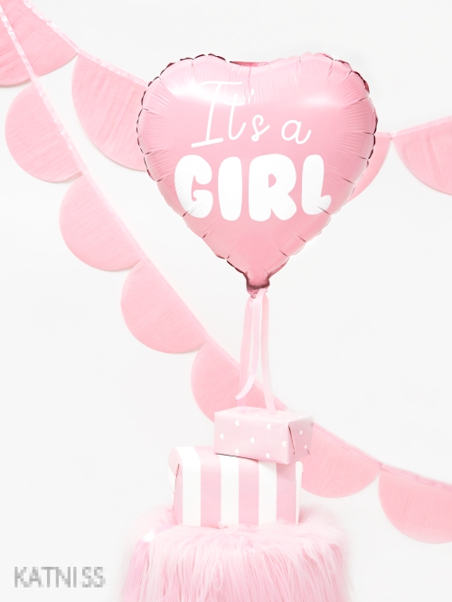 Фолиев балон под формата на сърце "It's a Girl" - розов - 45 см / Pink Heart Foil Balloon "It's a Girl" - 45 cm