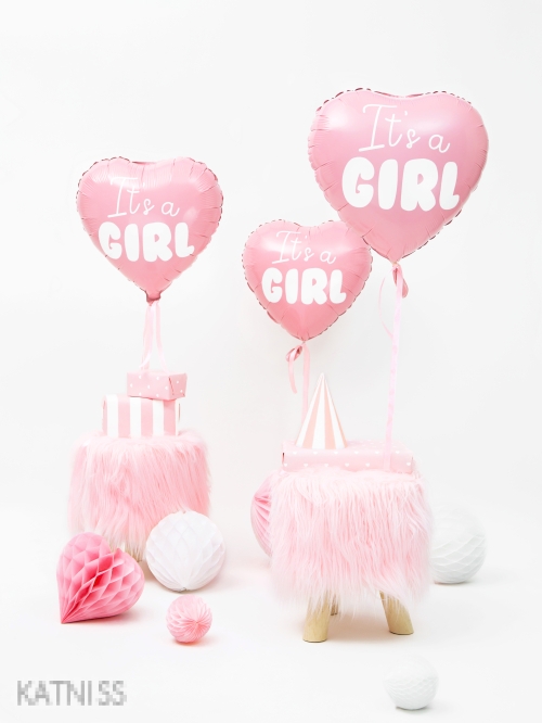 Фолиев балон под формата на сърце "It's a Girl" - розов - 45 см / Pink Heart Foil Balloon "It's a Girl" - 45 cm
