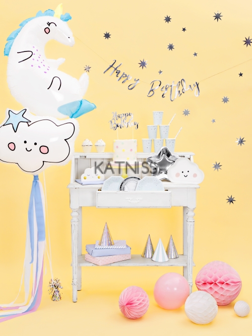 Банер "Happy Birthday" - сребрист - 16.5х62 см / Silver Banner "Happy Birthday" - 16.5x62 cm