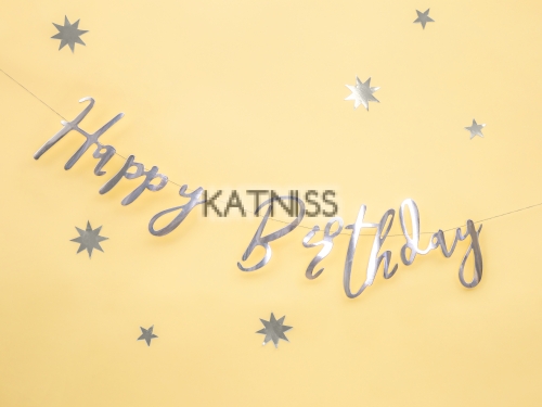 Банер "Happy Birthday" - сребрист - 16.5х62 см / Silver Banner "Happy Birthday" - 16.5x62 cm