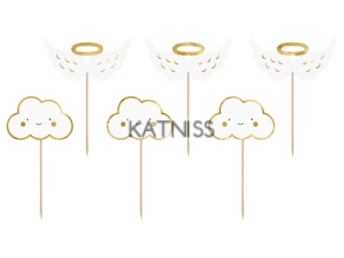 Топери за кексчета с облаци и крила - 12.5 см - 6 броя / Cupcakes Toppers With Clouds And Wings - 12.5 cm - 6 pieces