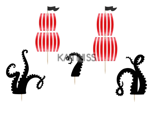 Топери за торта "Pirates Party" - 13.5x21 см - 5 броя / Cake Toppers "Pirates Party" - 13.5x21 cm - 5 pieces