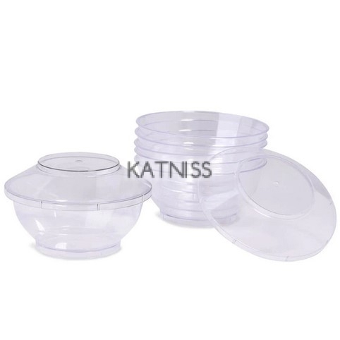 Пластмасови купи с капак - 6 броя - 200 мл / Plastic Bowls With Cover - 6 Pieces - 200 ml