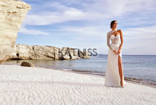 Дълга бежова рокля - на едро / Long beige dress - wholesale