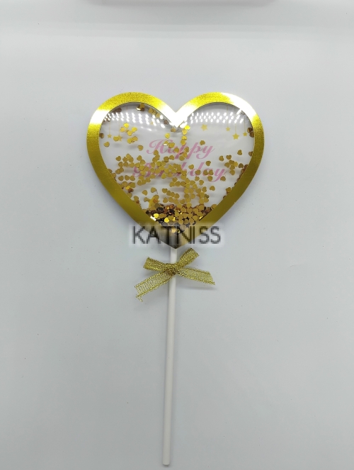 Топер за торта - златисто сърце