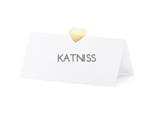 Бели табели за маса със златисто сърце