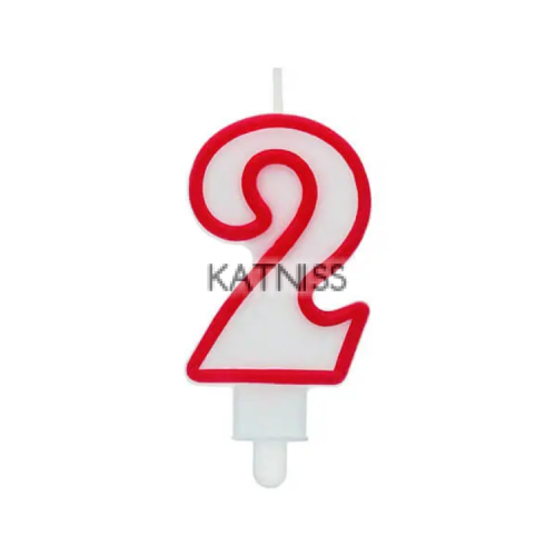 Бяла свещ с червен кант за торта "2"