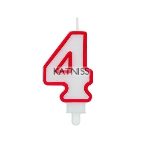 Бяла свещ с червен кант за торта "4"