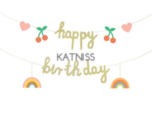 БАНЕР ЧЕРЕШКИ МИКС  ЦВЯТ СЪС ЗЛАТНИ БУКВИ HEPPY BIRTHDAY  100 СМ.