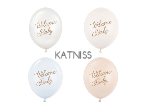  Балони “Welcome Baby” –    4  различни пастелни цветове: бял, крем, светлосин и бежов