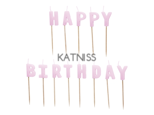  **Свещички за рожден ден “HAPPY BIRTHDAY” – Светлорозово** 13 бр.