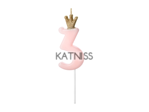 🎂 **Свещичка с цифра „3“ и златна корона – розова**